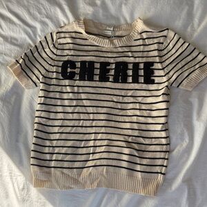 LoveShackFancy Cream and Black Striped Tee